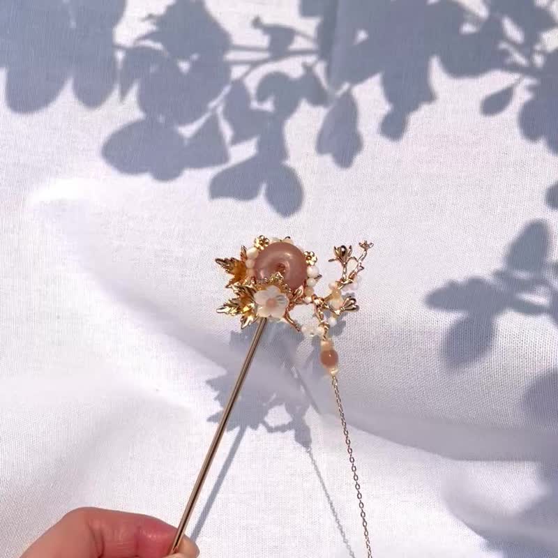 【花阳_太阳石_发簪_金属编织_古风饰品_发饰】 - 其他 - 半宝石 橘色