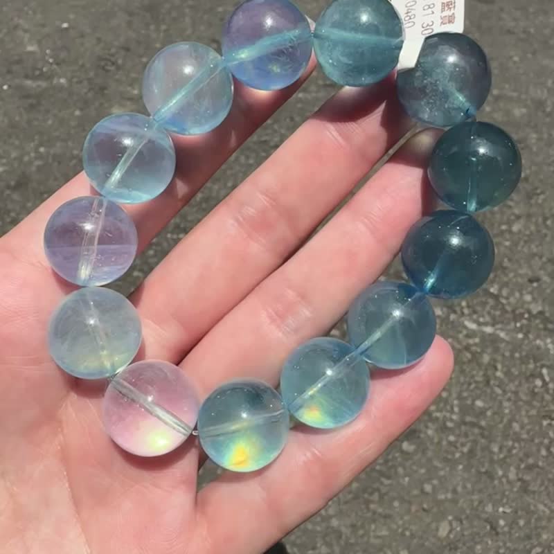 收藏银河闪亮渐层海洋星光海蓝宝16.5mm81.30g稀有大珠手链 - 手链/手环 - 水晶 蓝色