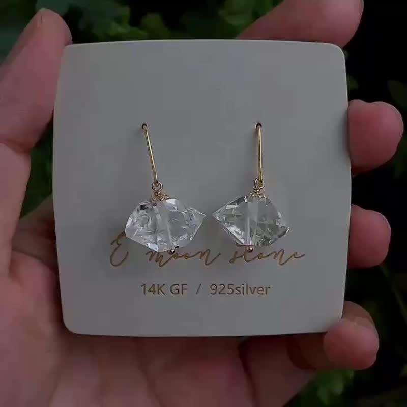 高频清晰透明感 /  大颗粒赫基蒙 闪灵钻耳环 14K - 耳环/耳夹 - 水晶 透明