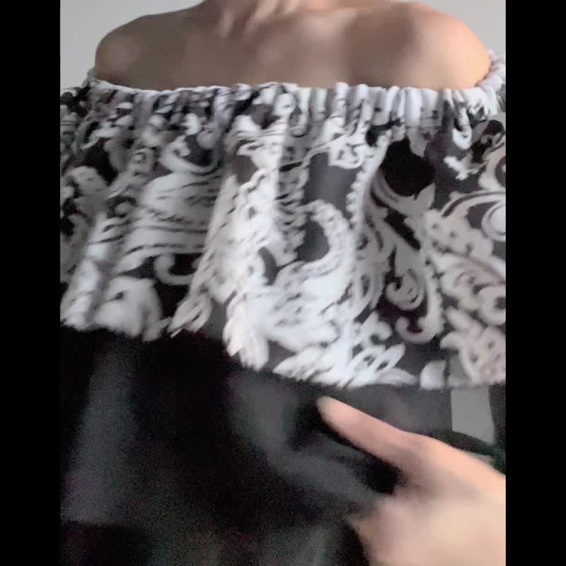 和服改造 黑金鱼斜肩宽松两穿式衬衫 - 女装上衣 - 丝．绢 黑色