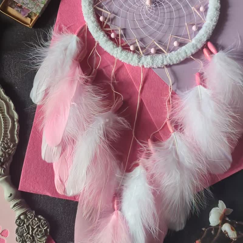 Pink kitten dream catcher | Cat owner gift idea | Love cats | Kitty dreamcatcher - 墙贴/壁贴 - 绣线 粉红色