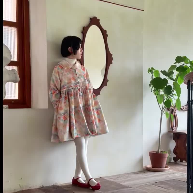油畫色調 復古娃娃領油彩毛呢外套 呢料大衣 - 女装休闲/机能外套 - 聚酯纤维 多色