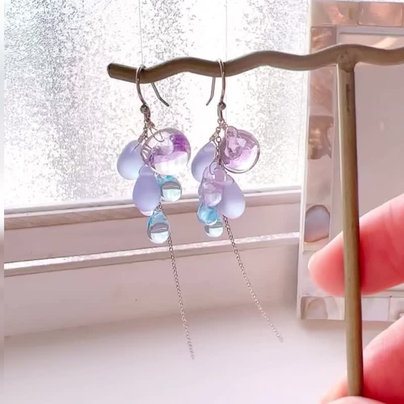 泪滴紫耳夹，低过敏性医疗级不锈钢 0036 - 耳环/耳夹 - 玻璃 紫色