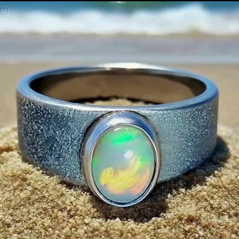 【Captain Flint银饰】蛋白石纯银戒指 定制手工 台湾制 雾光之环 - 戒指 - 宝石 多色