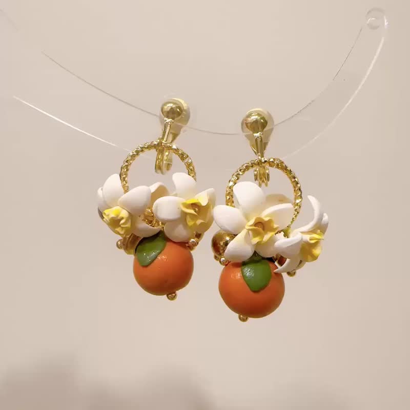 金橘 金吉利 - 耳环/耳夹 - 粘土 橘色