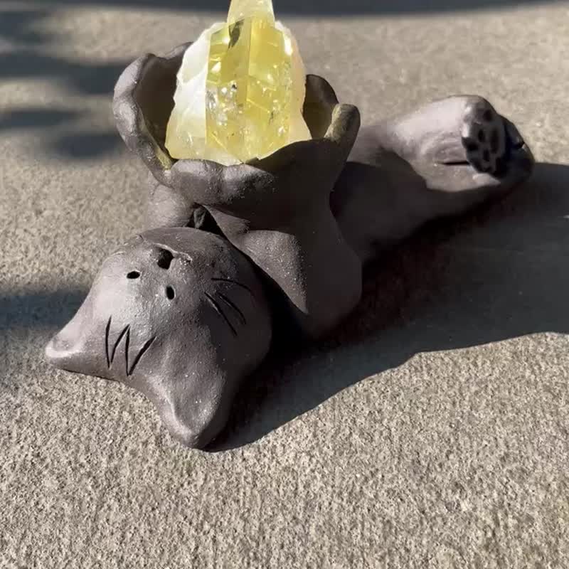大掌花猫猫 / 聚宝盆 / 矿台 / 烛台 / 饰品台 / 陶 - 蜡烛/烛台 - 陶 黑色
