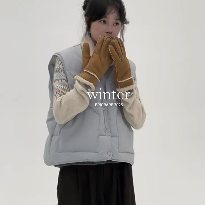 2顏色 暖氣 搖粒絨翻領羽絨馬甲 秋冬保暖休閒百搭馬夾 - 女装休闲/机能外套 - 其他人造纤维 蓝色