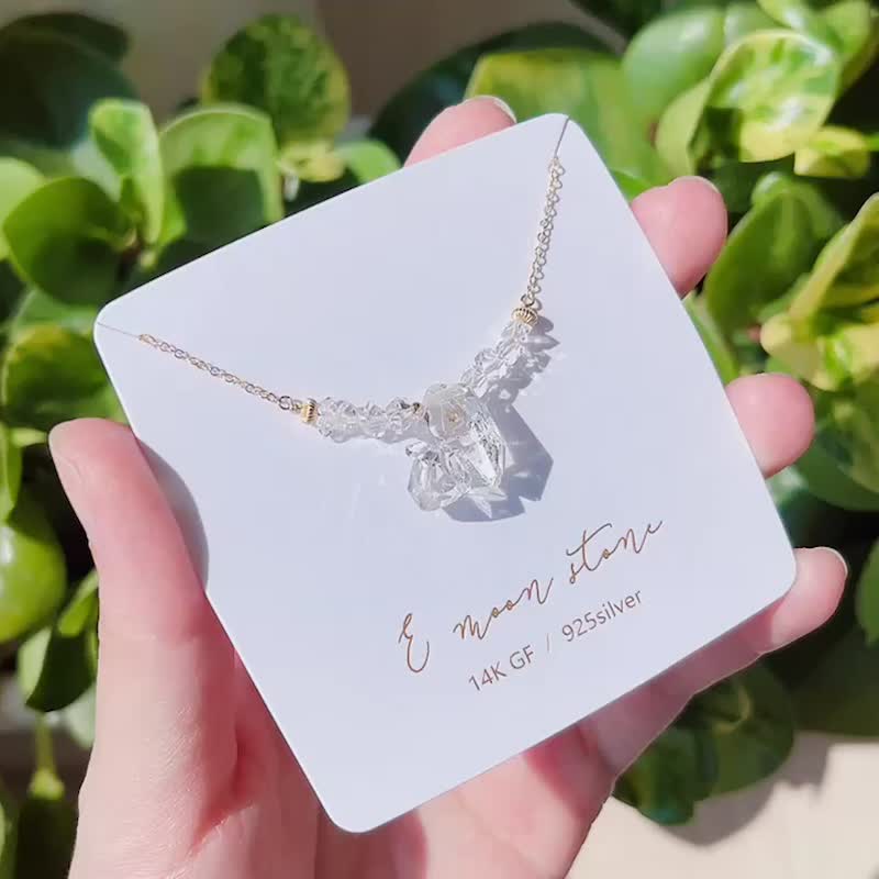 高频清晰透明感 /   花裙晶簇多生闪灵钻项链 原始水晶 14K 注金 - 项链 - 水晶 
