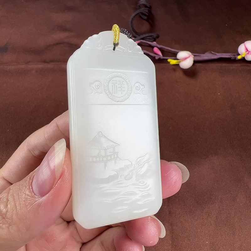 天然新疆和田玉羊脂玉山水意境吊坠玉质细腻温润色泽柔和匠工艺 - 吊饰 - 玉石 