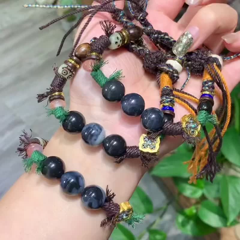 【青花中式水墨画】原创设计款天然和田玉青花圆珠棉线手绳 - 手链/手环 - 玉石 