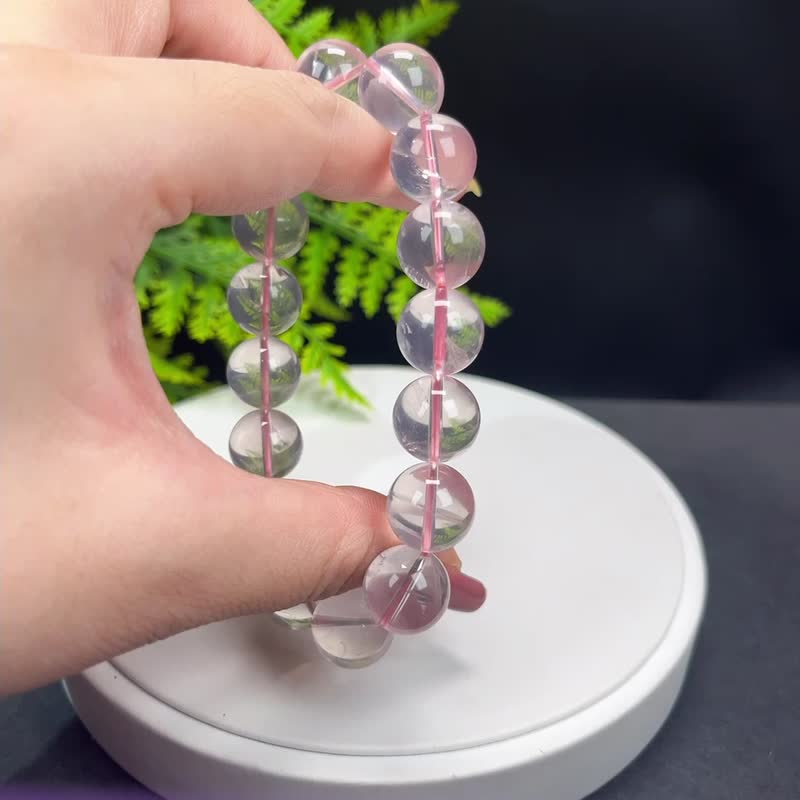 天然六芒星光粉晶手串13.5mm冰透圆珠浅粉水晶手环女粉嫩娇柔淡雅 - 手链/手环 - 水晶 粉红色