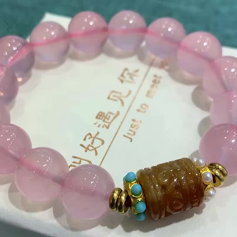 极品纯天然莫桑比克星光粉晶圆珠手链 颜色粉嫩水润 佩戴效果好 - 手链/手环 - 水晶 