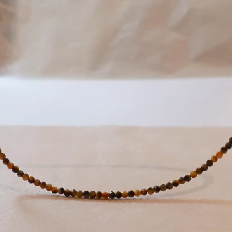 虎眼石- 925 SILVER切面虎眼石2.5mm- 细致颈圈项链 - 项链 - 半宝石 咖啡色