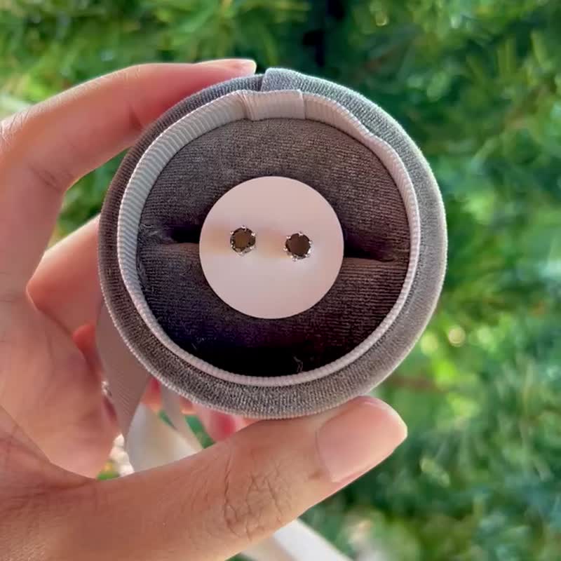 圆形玛瑙耳环 - 耳环/耳夹 - 纯银 黑色