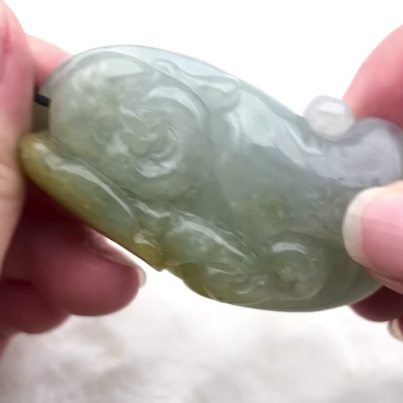 如意弥勒-缅甸A货糯冰底飘黄翡吊坠项链/老师送礼/生日/晋升 - 项链 - 玉石 白色