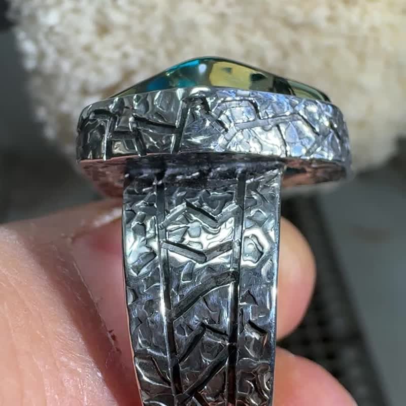 8.0号戒指 工匠手工打造蓝琥珀宣言戒指 - 戒指 - 半宝石 蓝色