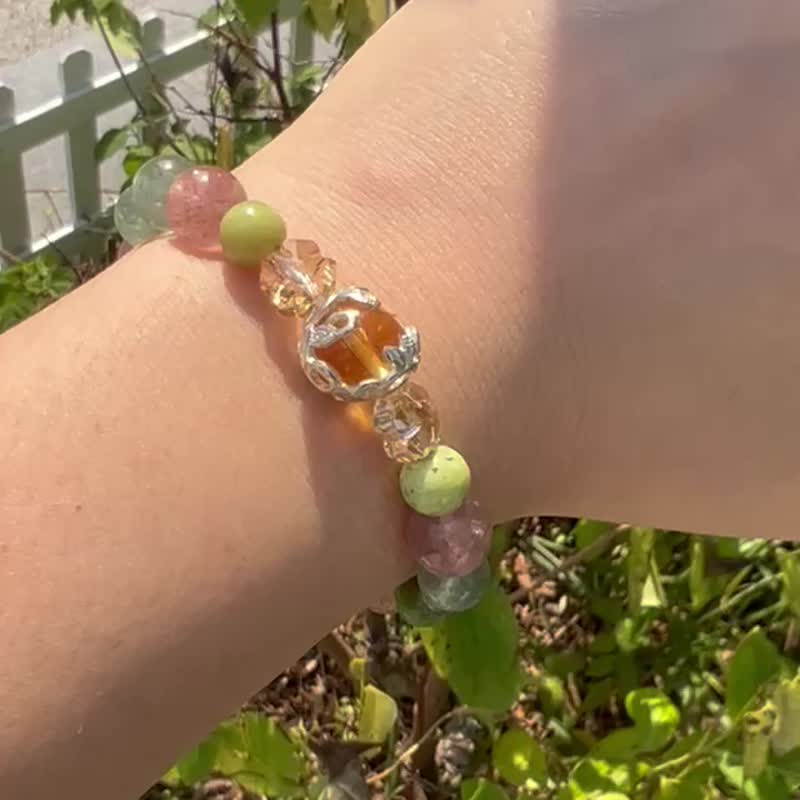 蛇纹石红绿草莓黄水晶莫纳花园设计款手链 - 手链/手环 - 水晶 多色