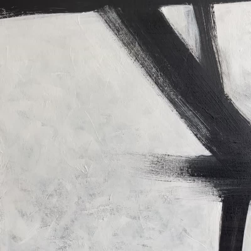 画布上的抽象黑白绘画，极简主义弗朗兹·克莱恩风格艺术 - 墙贴/壁贴 - 压克力 黑色