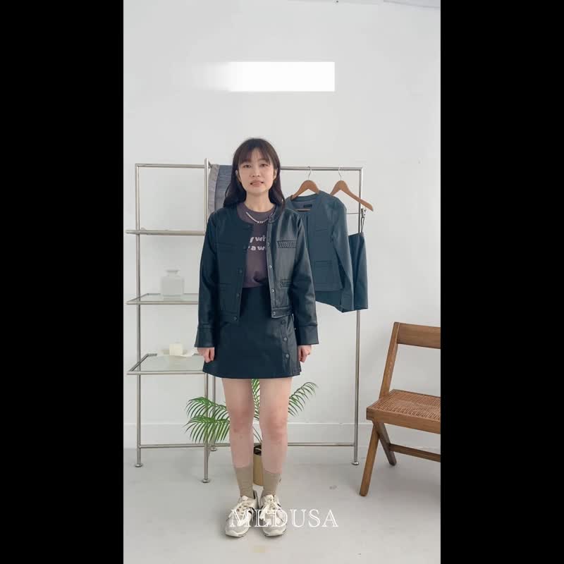 【MEDUSA】肌理压纹皮外套-2色(M-XL) | 女皮外套 长袖外套 - 女装休闲/机能外套 - 人造皮革 灰色