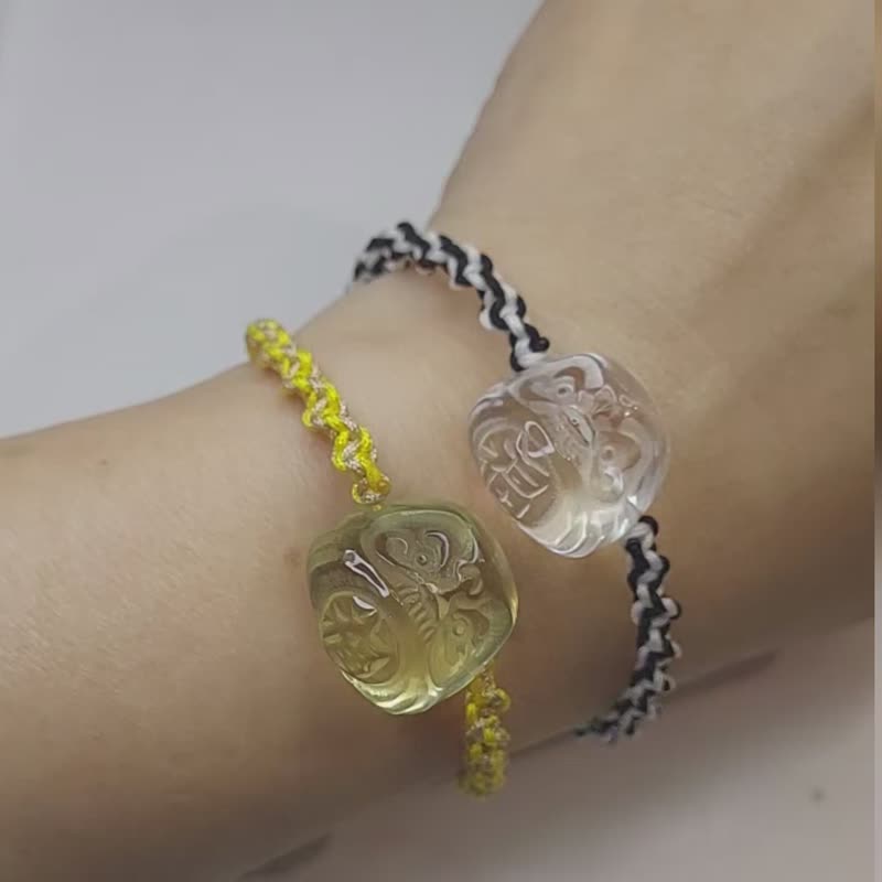 天然水晶达摩手绳 - 黄水晶 白水晶 - 手链/手环 - 水晶 