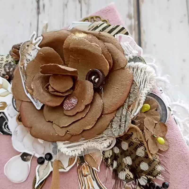 大号玫瑰花垃圾日记本手工精致女人乳品花鸟笔记本 - 笔记本/手帐 - 纸 粉红色