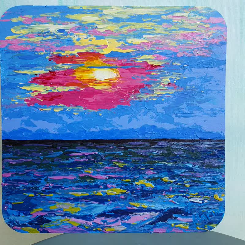 日落海洋绘画海岸景观原创艺术海滩日出ArtShopByMarina - 海报/装饰画/版画 - 其他材质 多色