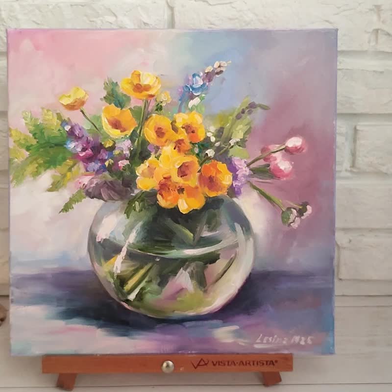 野花画作 鲜花 原创艺术 静物 油画 作品 花束 缤纷 - 墙贴/壁贴 - 其他材质 黄色