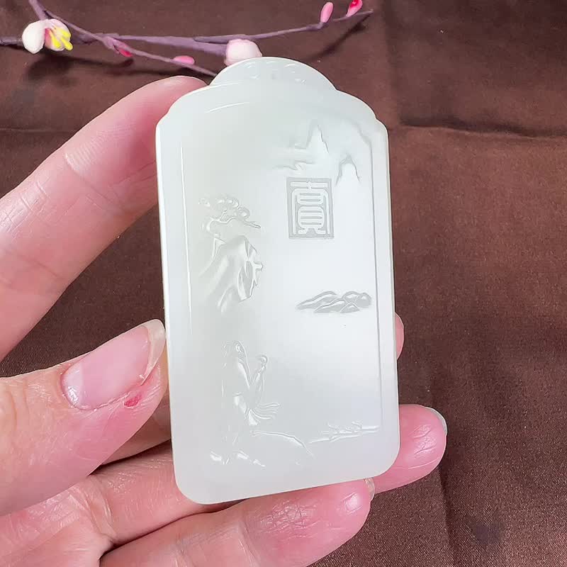 天然新疆和田玉羊脂玉山水意境吊坠玉质细腻温润色泽柔和匠心工艺 - 吊饰 - 玉石 