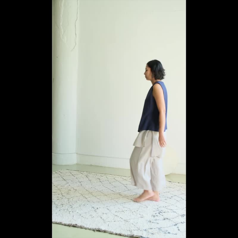 OMAKE 层次感八分宽裤 / 棉麻 粉肤 - 女装长裤 - 棉 粉红色