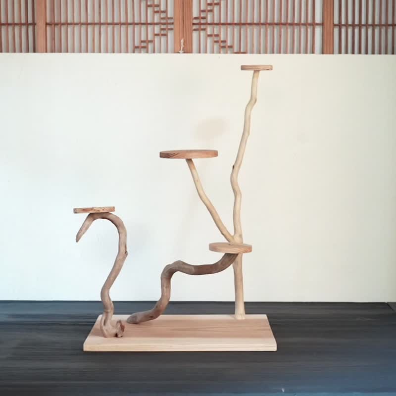 漂流木栖木【鸟之国度的摇篮曲】鸟类站台、栖木、漂流木、漂流木艺术、装饰架、129 - 玩具 - 木头 咖啡色