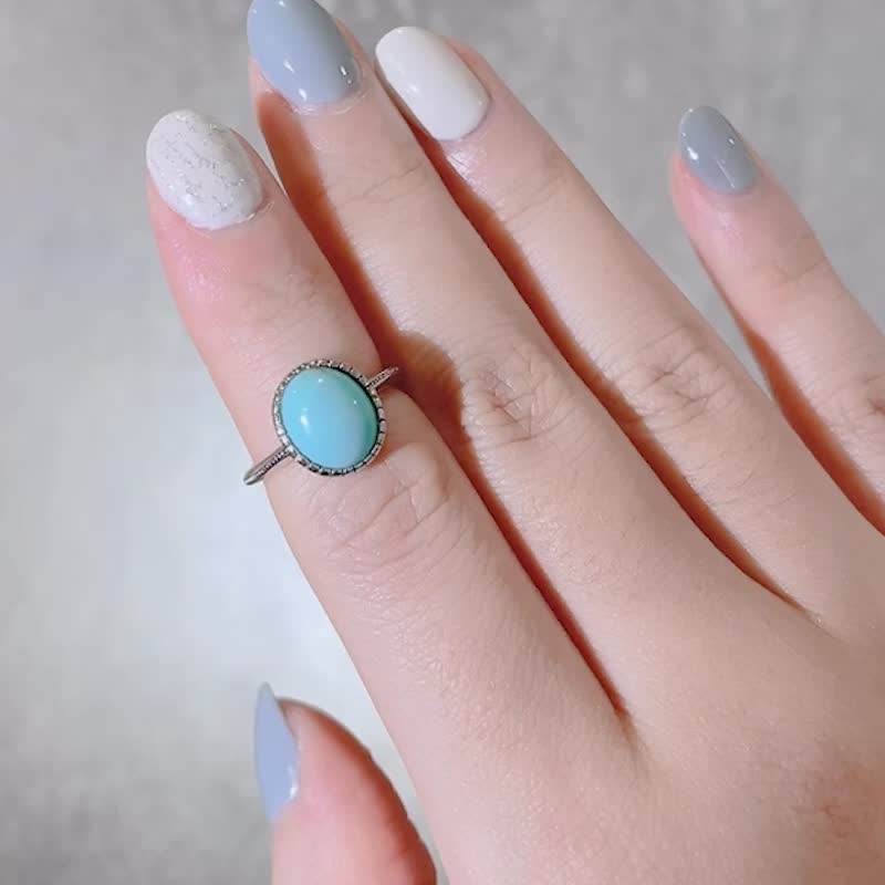 雨后湖色 | 绿松石 / 土耳其石 复古滚珠 925纯银戒指 礼物 - 戒指 - 宝石 蓝色