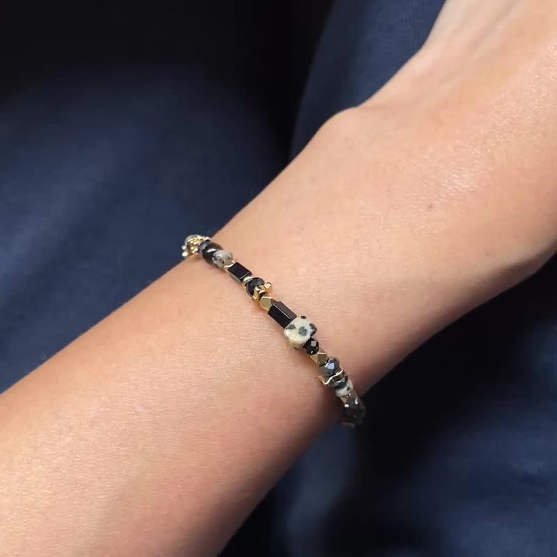 量身订制/天然石手链/斑点石/黑碧玺/绿碧玺 - 手链/手环 - 半宝石 卡其色