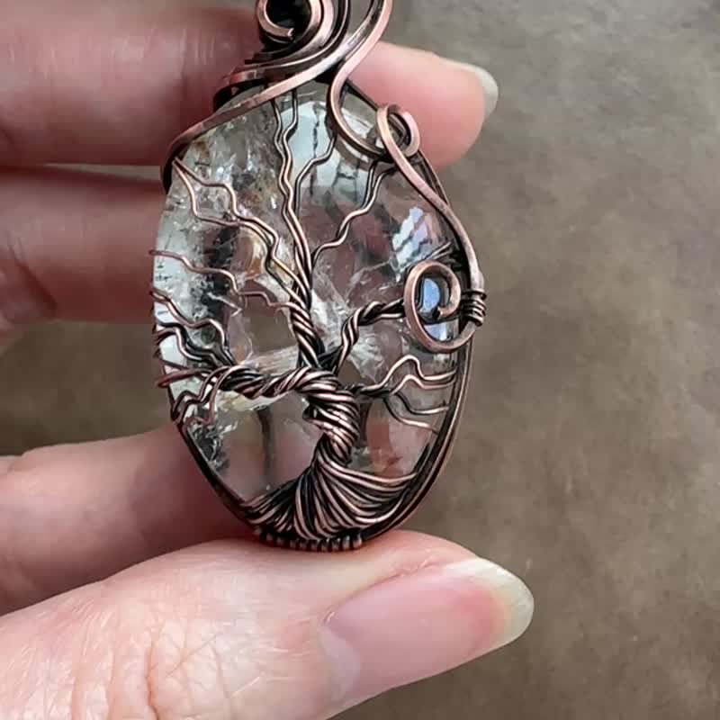 WW390 民族风绕铜线 复古做旧 wire wrap 幽灵水晶 生命之树颈链 - 项链 - 铜/黄铜 咖啡色