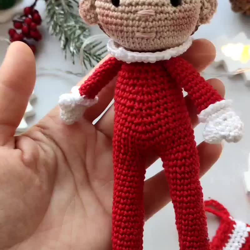 Christmas Elf doll 圣诞精灵娃娃 Buddy Elf Amigurumi Elf - 玩具/玩偶 - 棉．麻 红色