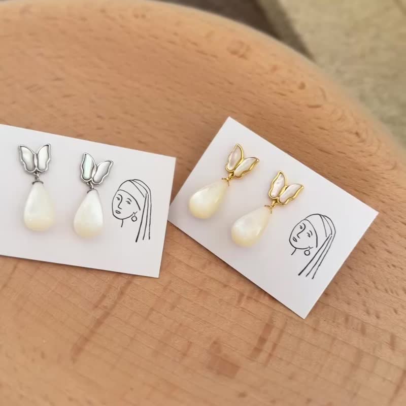【恋花】天然白贝壳 全925纯银耳环 - 耳环/耳夹 - 纯银 白色