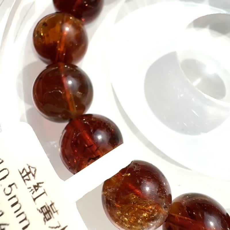 精品浓色调金红黄水晶 10.5mm31.33g 主招财正财事业财运可打大证 - 手链/手环 - 水晶 黄色