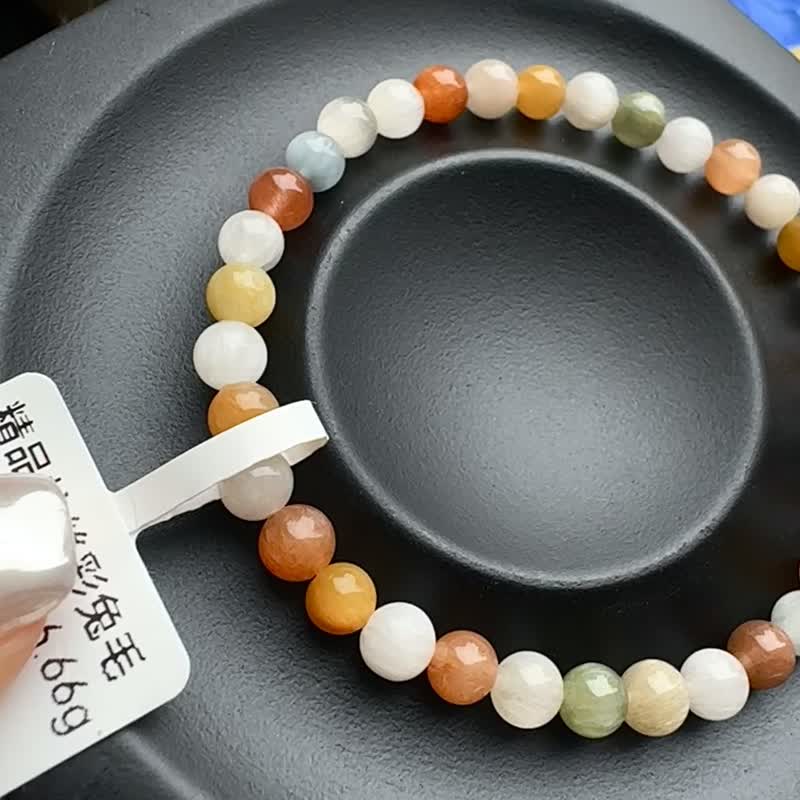 毕业级猫眼浓色彩兔毛水晶4.9-5.3mm6.66g满顺带稀有灰兔毛 - 手链/手环 - 水晶 多色
