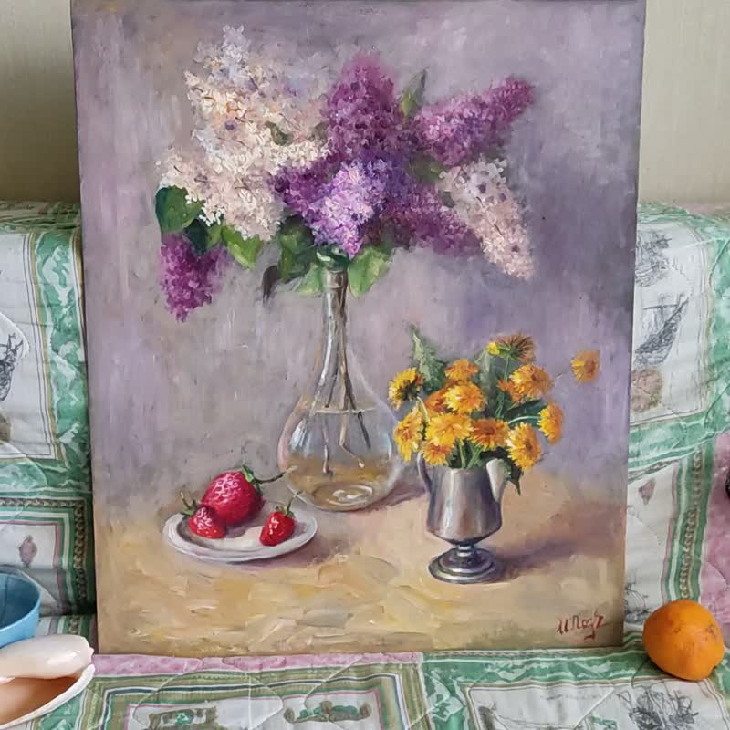 帆布画花丁香原创艺术花束插在花瓶里花卉静物 - 海报/装饰画/版画 - 其他材质 多色