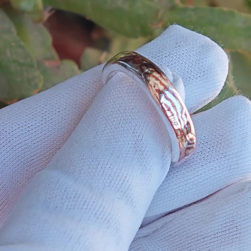 手工制作银+铜木目金木纹金Mokume gane镶银戒指 - 戒指 - 其他金属 银色