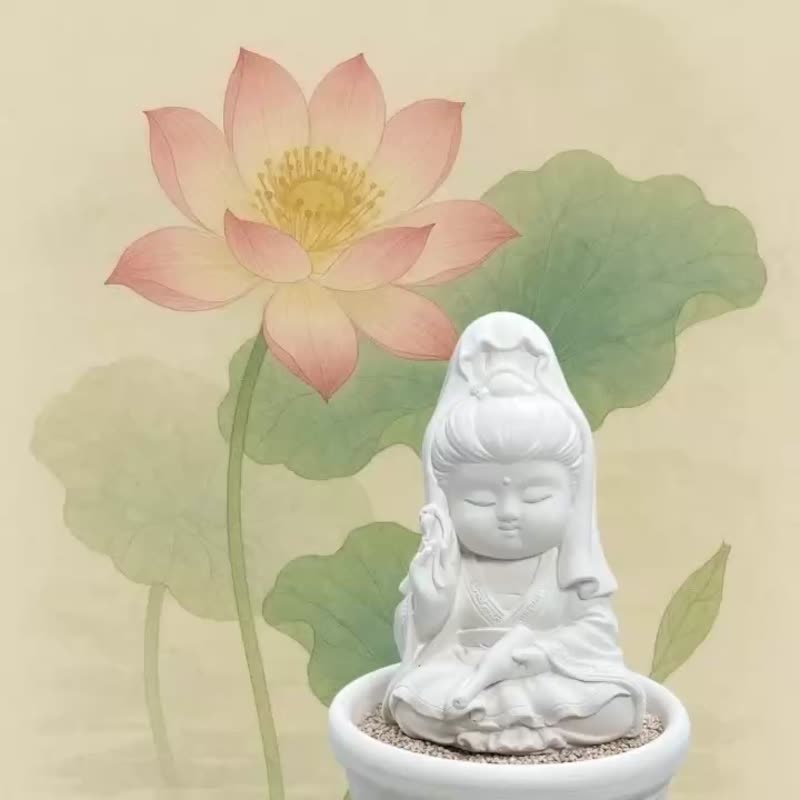 净念吉祥小佛之宝瓶观音小盘套组 圭藻粒香氛托盘 禅意静心文青 - 香薰/精油/线香 - 水泥 白色