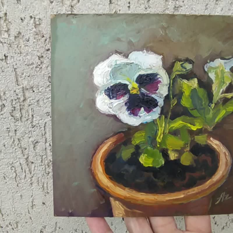 Violet Painting Flower Original Art White Flower Oil Still Life Wall Art - 海报/装饰画/版画 - 其他材质 白色