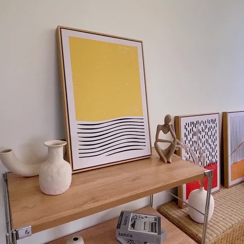 点线 • 黄色块 - 黄色线条几何海报/餐厅挂画/办公室布置/玄关画 - 海报/装饰画/版画 - 棉．麻 多色