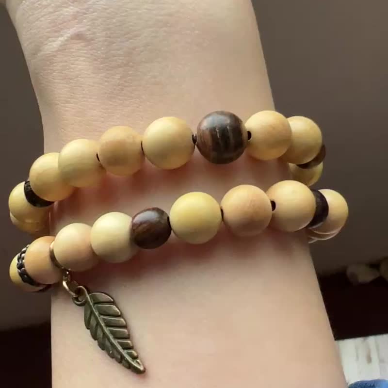 ||森羽|| 天然木质双圈手环。黄杨木/沈香木/虎皮檀/黄铜 - 手链/手环 - 木头 咖啡色