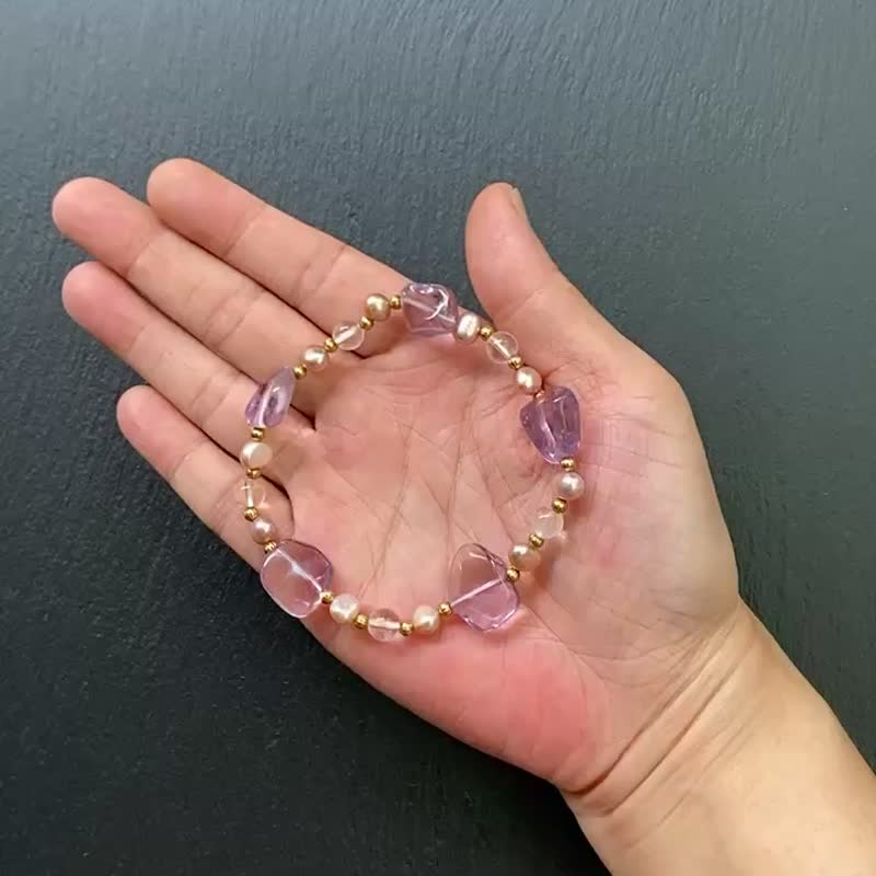 冰透紫水晶 白水晶// 淡水珍珠// 黄铜手链 增智慧 净化气场 - 手链/手环 - 水晶 多色