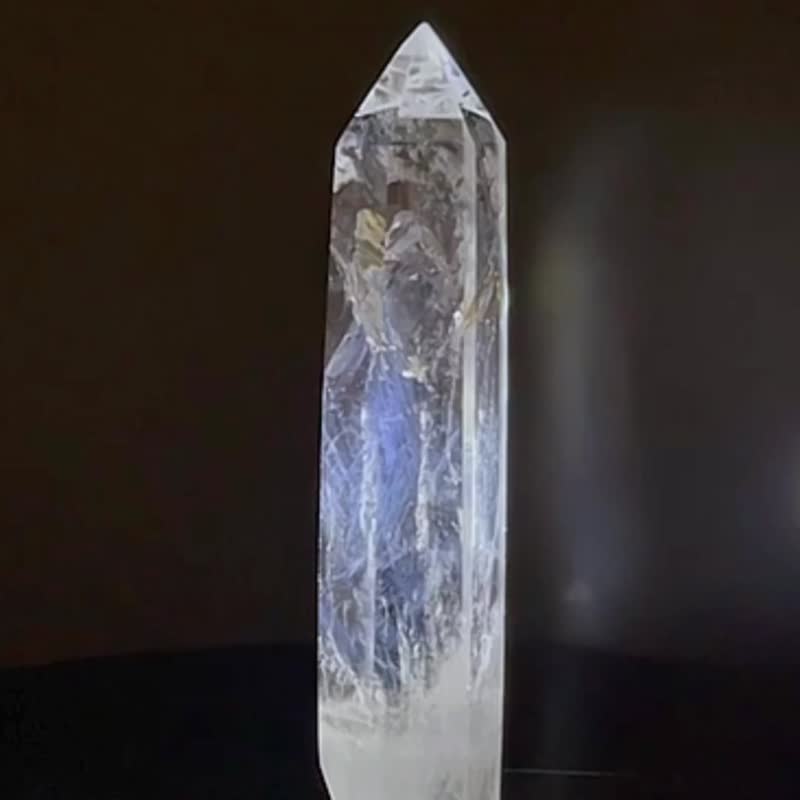 NO.17 蓝针白水晶柱 蓝针水晶柱 天使的羽毛 蓝针柱 92.7*22.6MM - 摆饰 - 水晶 透明