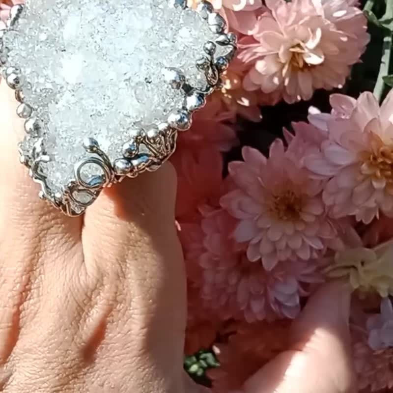 鱼眼石原矿手工银戒纯银戒指~**璀璨**~ Apophyllite Silver Ring - 戒指 - 纯银 