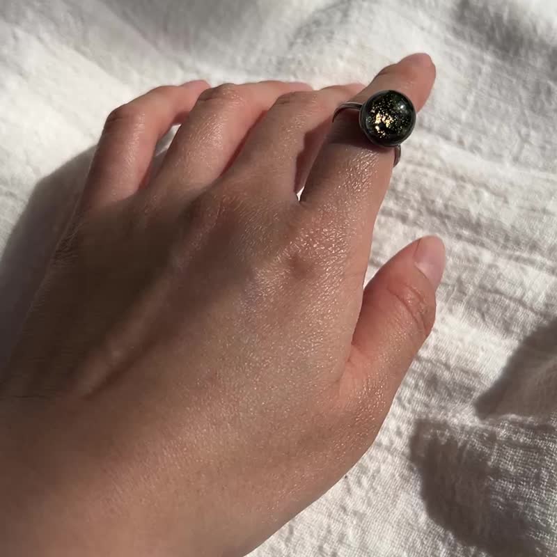 墨绿金箔  森林秘语 不锈钢戒围 可调节开口戒 - 戒指 - 不锈钢 绿色