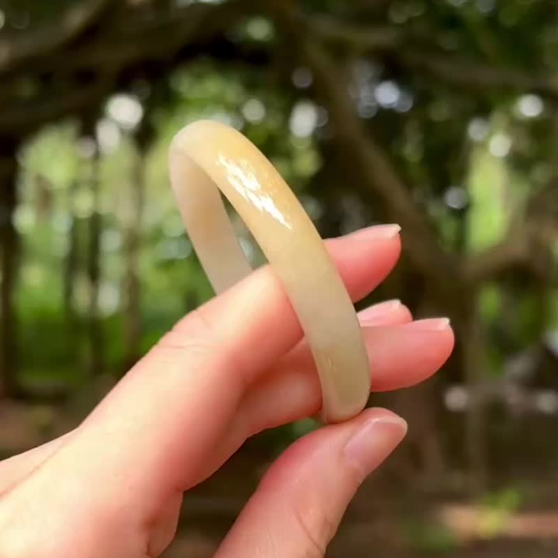 冰种 缅甸翡翠 A玉 玉镯 • 冰种秋香黄翡翠福镯 - 手链/手环 - 玉石 黄色