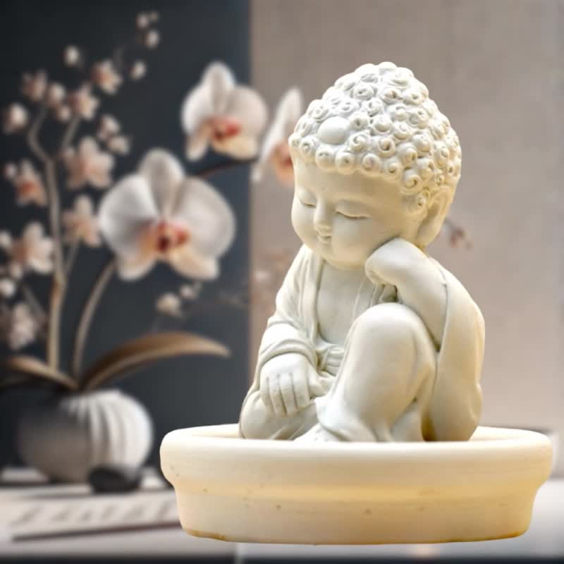 净念吉祥小佛之悟道 小盘套组 扩香套组 香氛软装摆件 - 香薰/精油/线香 - 其他材质 白色