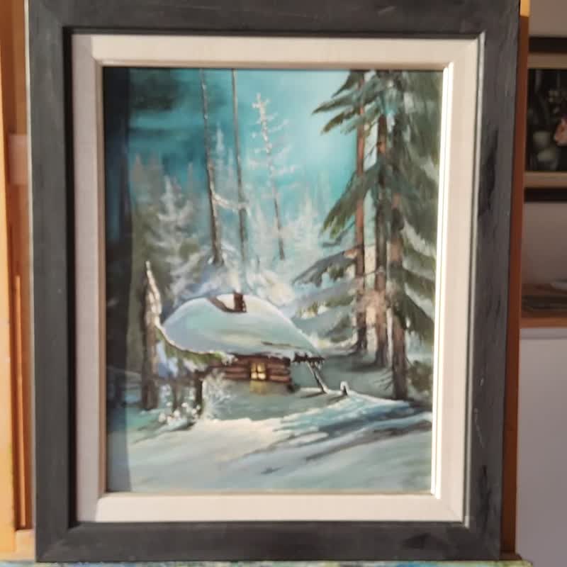 老谷仓冬季绘画风景原创艺术神秘森林场景艺术品 - 插画/绘画/写字 - 其他材质 